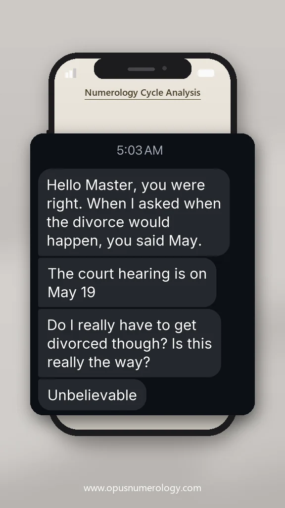 Client review of an Opus numerology reading (message screenshot) – 12 / 38